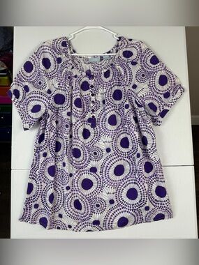 Liz & Me Top‎ Womens Plus Size 1X Purple White Tunic Cotton Short Sleeve
